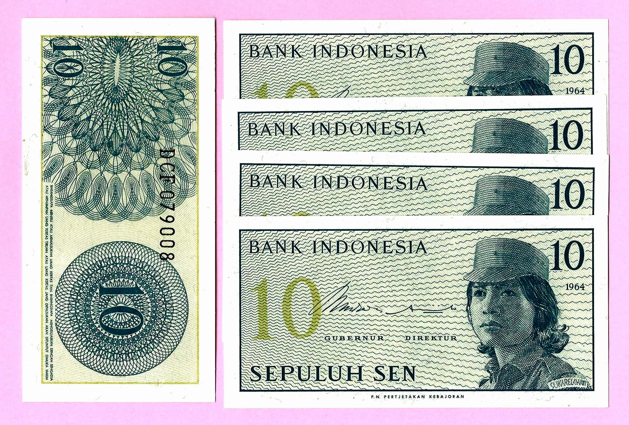 5x Indonesia 10 Sen 1964 P-92 UNC - trakyakoleksiyon.com