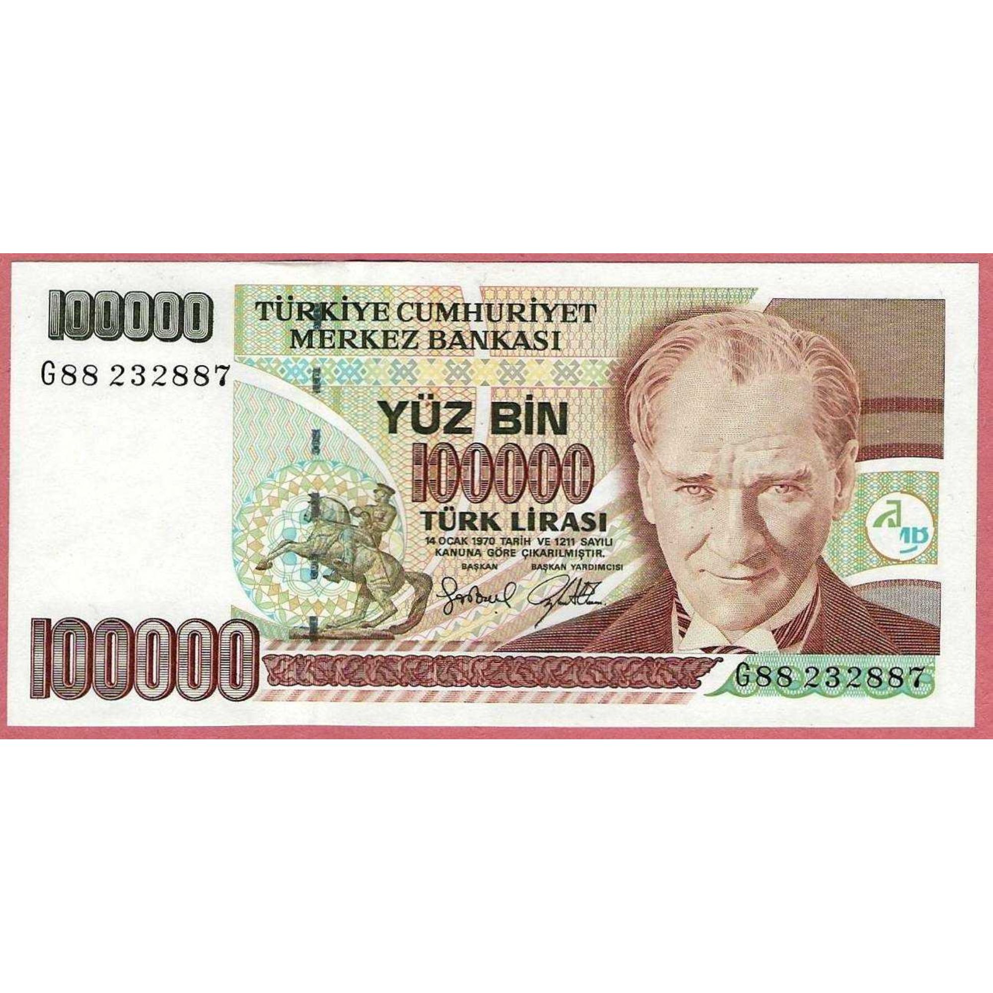 TURKEY 7. EMİSYON 100.000 PREFIX G UNC - trakyakoleksiyon.com