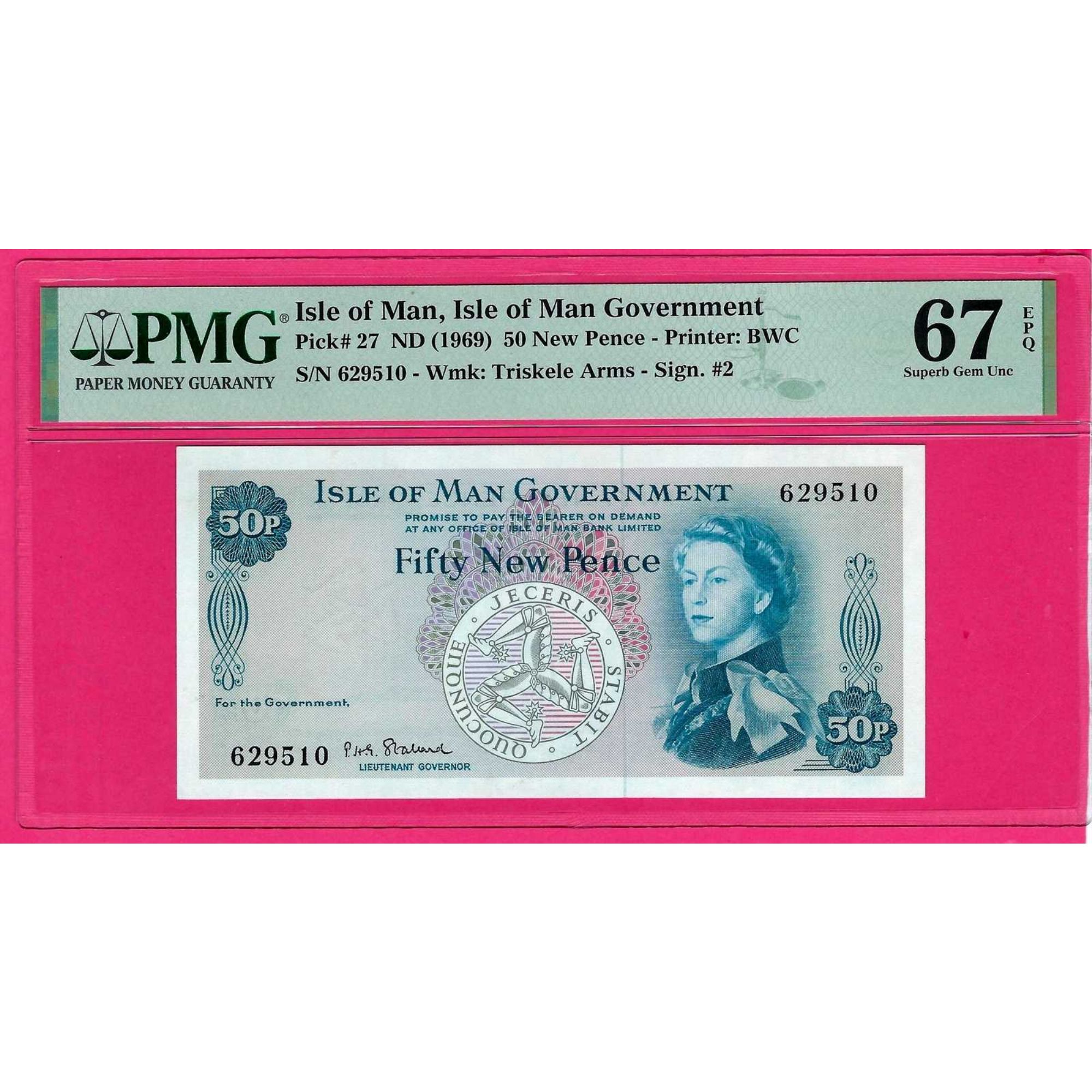 ISLA OF MAN 50 NEW PENCE ND 1969 P27 UNC PMG 67 EPQ - trakyakoleksiyon.com