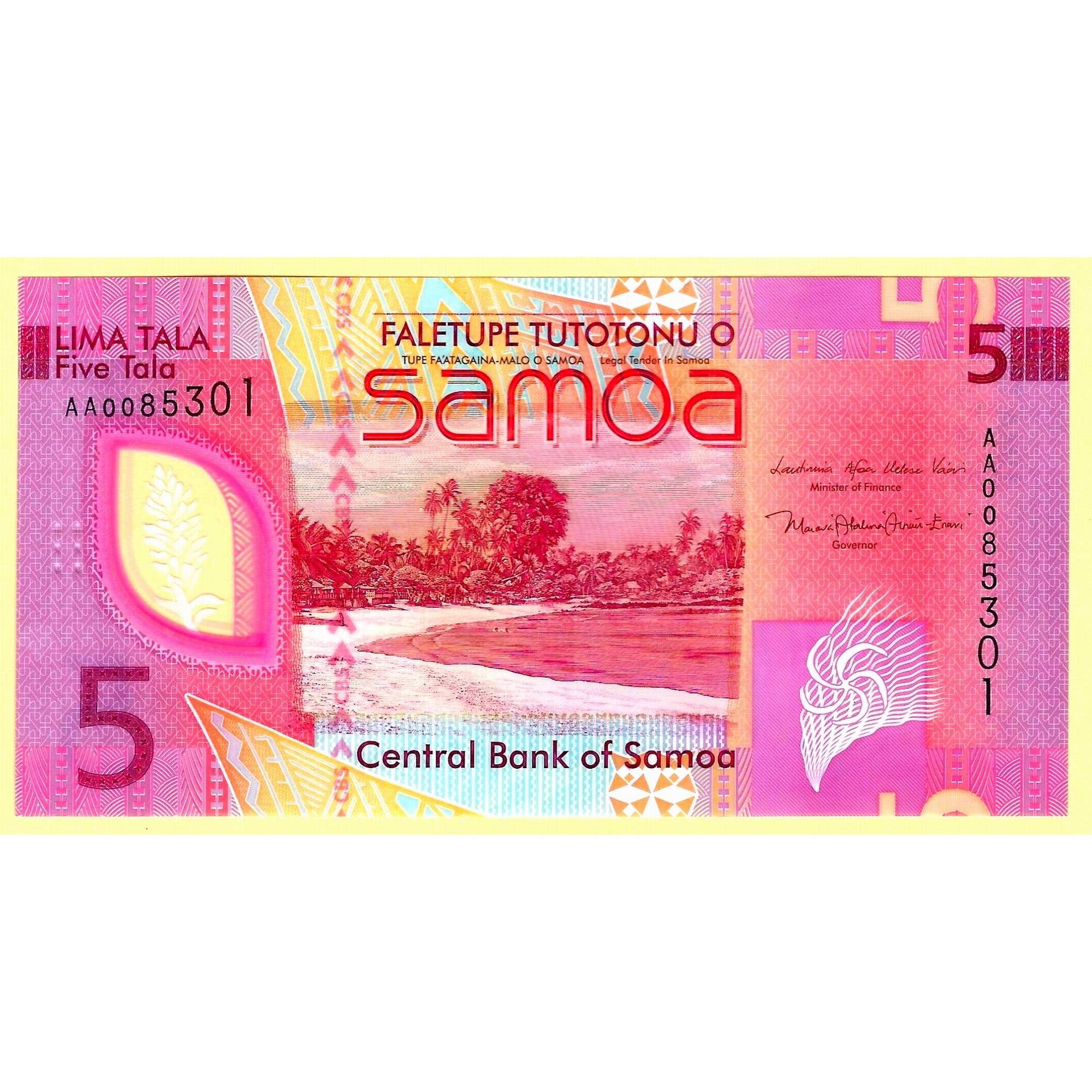 Samoa 5 Tala 2023 2024 P 47 Polymer AA Prefix UNC (TK 15 298